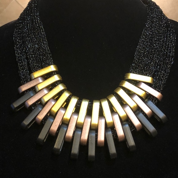 Jewelry - Contemporary Silver, Black, and Gold Necklace